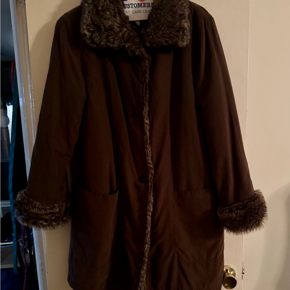 Chadwicks Dark Brown Teddy Jacket with Faux Fur Trim